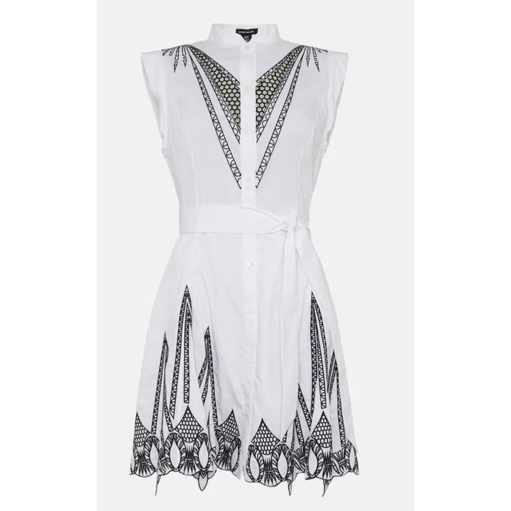 Karen Millen Poplin Cutwork Detail Woven Mini Shirt Dress Size 12